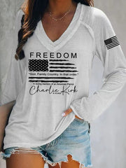 Women's Freedom Charlie Kirk V-Neck Long-Sleeve T-Shirt