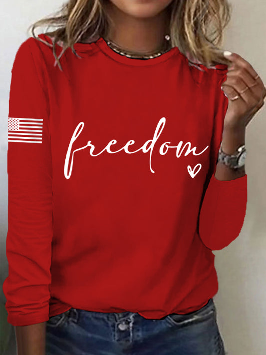 Women's Freedom Charlie Kirk USA Flag Print Long Sleeve T-Shirt