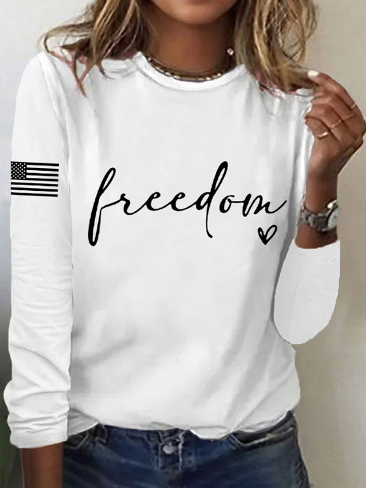 Women's Freedom Charlie Kirk USA Flag Print Long Sleeve T-Shirt