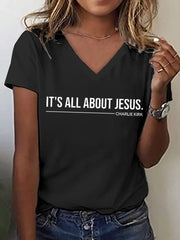 Women's It's All About Jesus Charlie Kirk V-Neck Tee