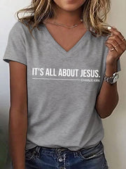 Women's It's All About Jesus Charlie Kirk V-Neck Tee