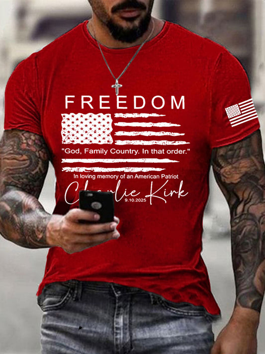 Men's Freedom Charlie Kirk USA Flag Tee