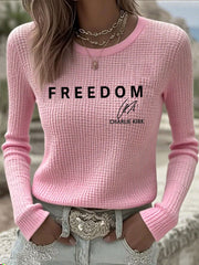 Women's Freedom Is Not Free R.I.P Charlie Kirk Printed Waffle Casual Long Sleeve Top