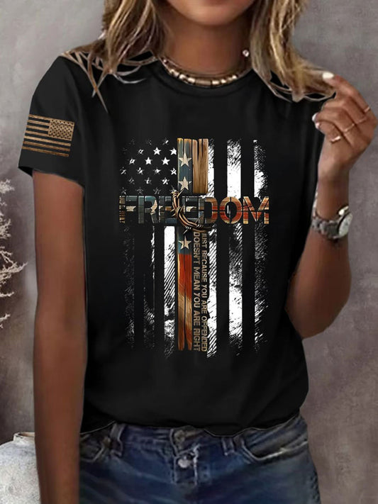 Women's Freedom Flag Cross Short-sleeved T-shirt
