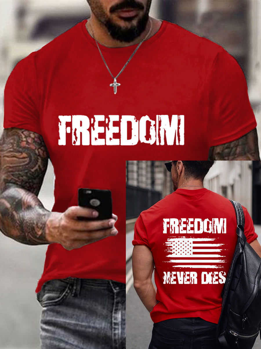 Men's Freedom Never Dies Charlie Kirk USA Flag Print Tee