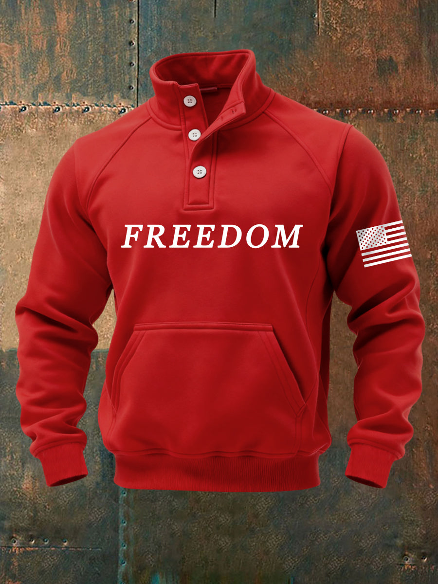 Men's Freedom Charlie Kirk USA Flag Print Buttons Sweatshirt