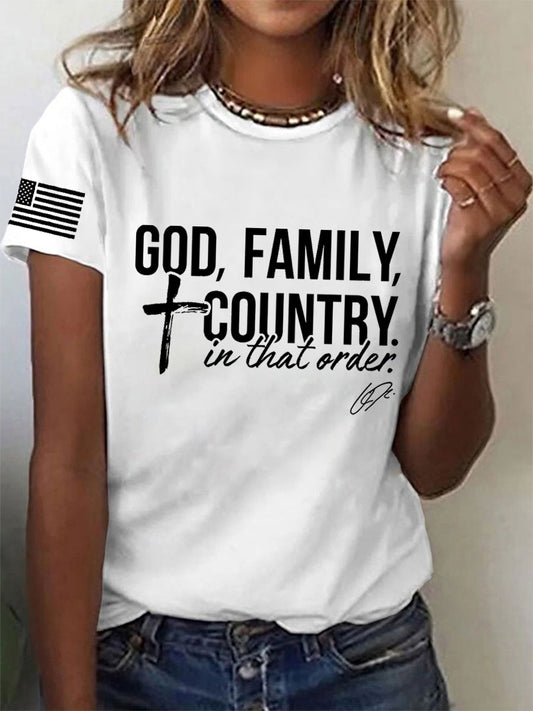 Women's God, Family, Country In That Order Charlie Kirk Tee