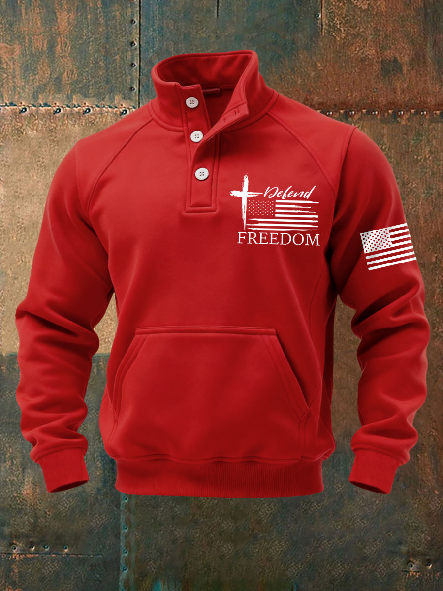 Men's Defend Freedom Charlie Kirk USA Flag Print Buttons Sweatshirt