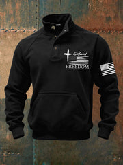 Men's Defend Freedom Charlie Kirk USA Flag Print Buttons Sweatshirt