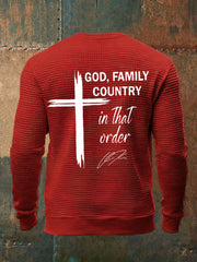 Men's God, Family, Country In That Order Charlie Kirk Print Waffle Long Sleeve Top